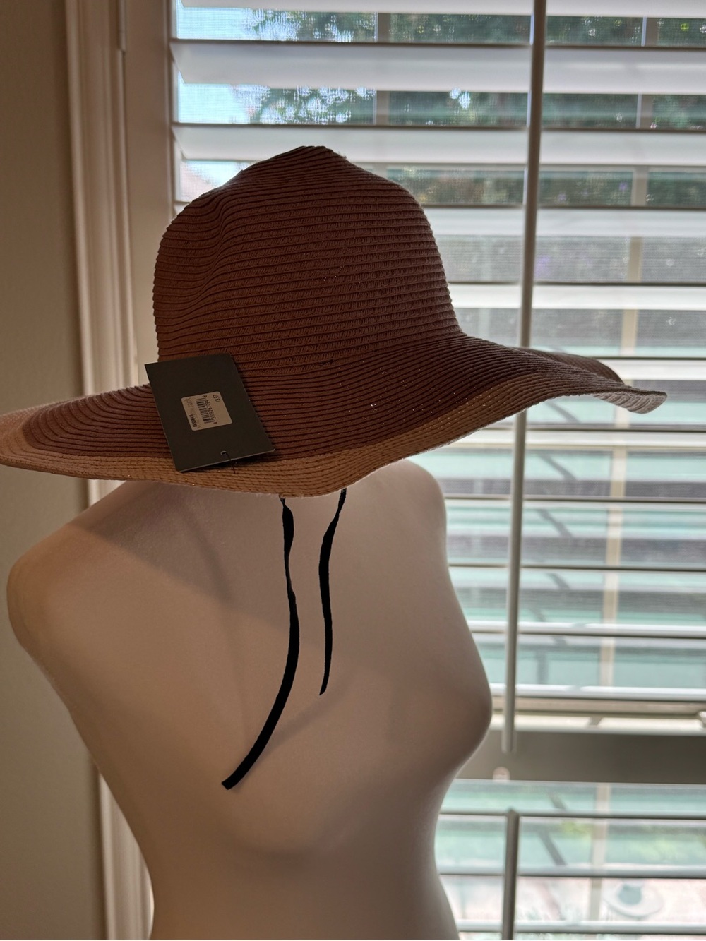 NOR Brown Wide-Brim Straw Sun Hat with Black Chin Tie